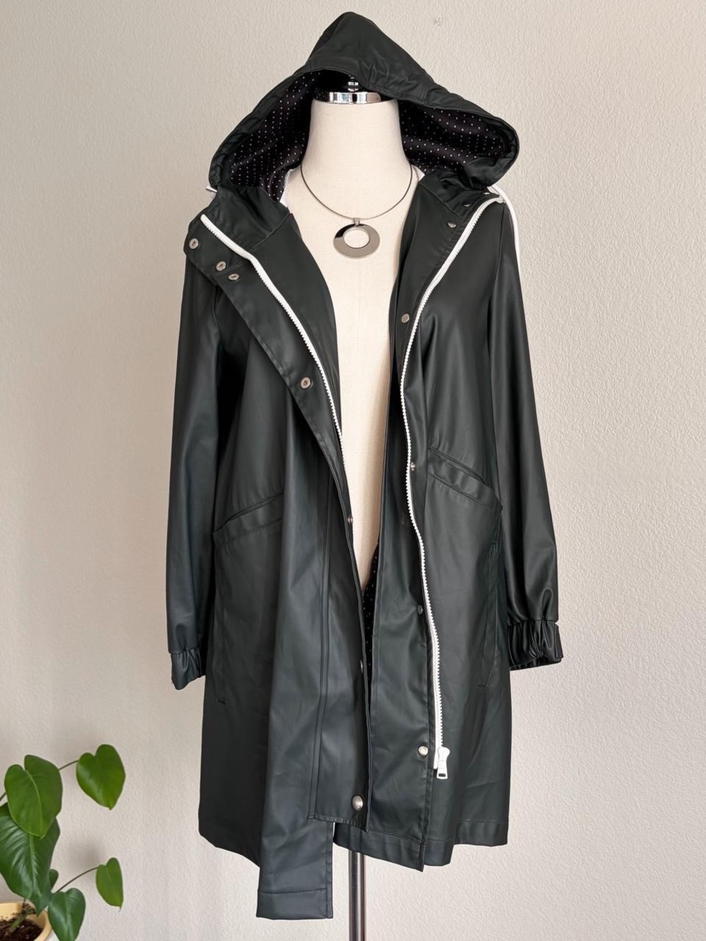 Zara Women’s Black Trench Hooded Raincoat